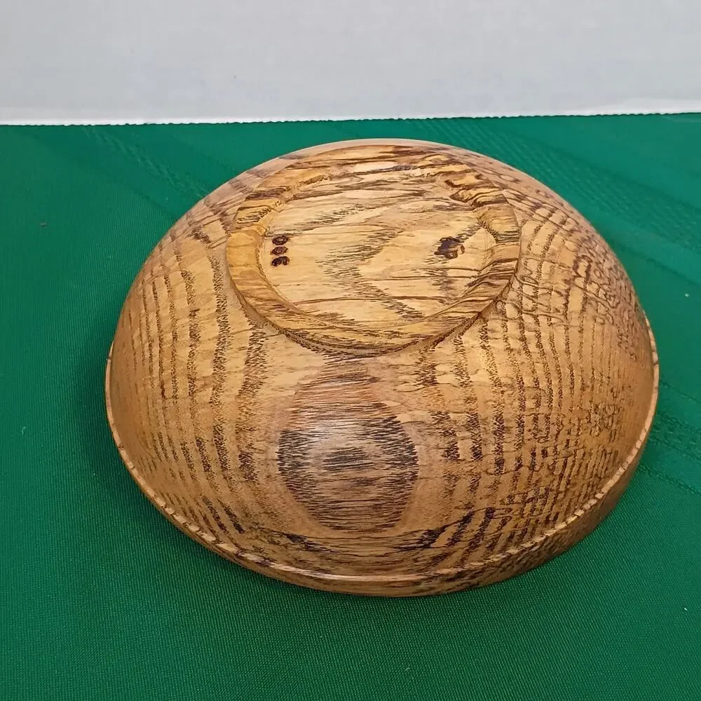 Hand Turned Spalted Water Oak Wood Bowl Slanted Rim Natural Edge Decorative Art